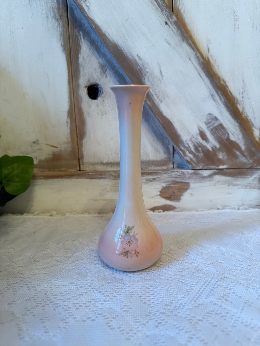 Pink Porcelain Bud Vase with Floral Accent